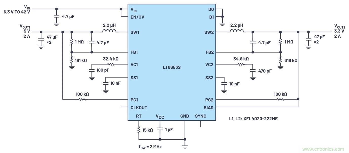 具有6.2 &micro;A靜態(tài)電流的雙通道、42 V、2 A、單片、同步降壓型Silent Switcher 2穩(wěn)壓器